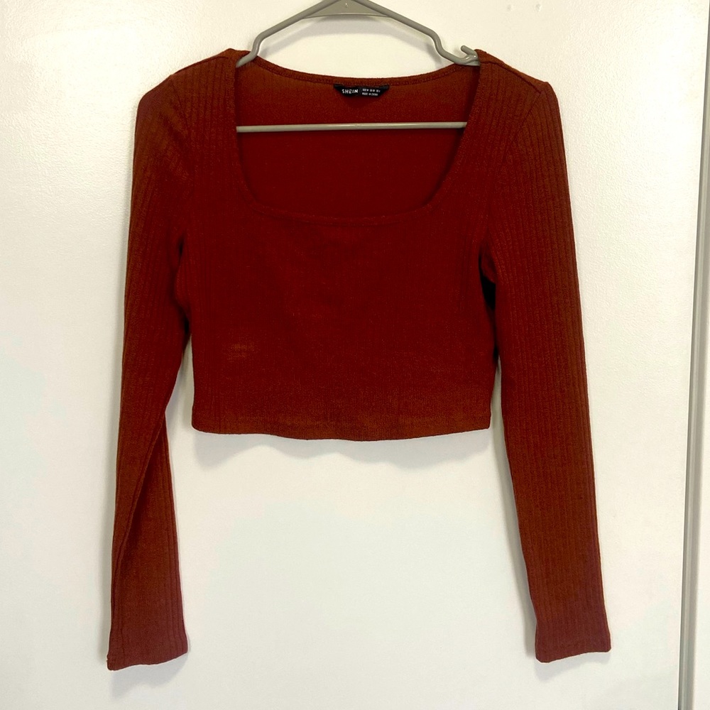 Shein cropped long sleeve shirt. Rust brown colored. No stains or holes.